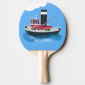 かわいい魚釣りトローラーボート漫画イラストレーション 卓球ラケット (裏面)