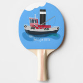 かわいい魚釣りトローラーボート漫画イラストレーション 卓球ラケット (正面)