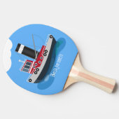 かわいい魚釣りトローラーボート漫画イラストレーション 卓球ラケット (横)