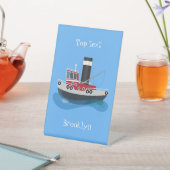 かわいい魚釣りトローラーボート漫画イラストレーション 台座サイン (インサイチュ)