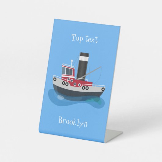 かわいい魚釣りトローラーボート漫画イラストレーション 台座サイン (正面)