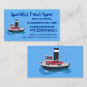 かわいい魚釣りトローラーボート漫画イラストレーション 名刺 (正面/裏面)