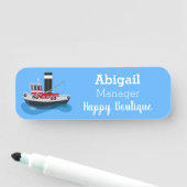 かわいい魚釣りトローラーボート漫画イラストレーション 名札 (インサイチュ)