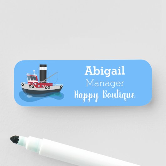 かわいい魚釣りトローラーボート漫画イラストレーション 名札 (インサイチュ)