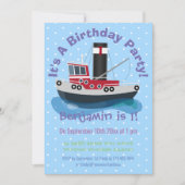 かわいい魚釣りトローラーボート漫画イラストレーション 招待状 (正面)