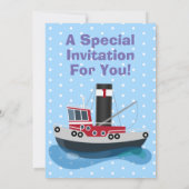 かわいい魚釣りトローラーボート漫画イラストレーション 招待状 (裏面)