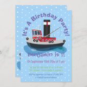 かわいい魚釣りトローラーボート漫画イラストレーション 招待状 (正面/裏面)