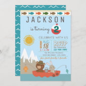 かわいい魚釣りバースデーパーティ招待状 招待状 (正面/裏面)