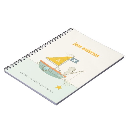 かわいい魚釣りベアースターセイボートキッズモノグラム ノートブック (左側)