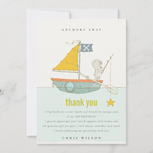 かわいい魚釣りベアースターセイボートany age誕生日 サンキューカード (正面)