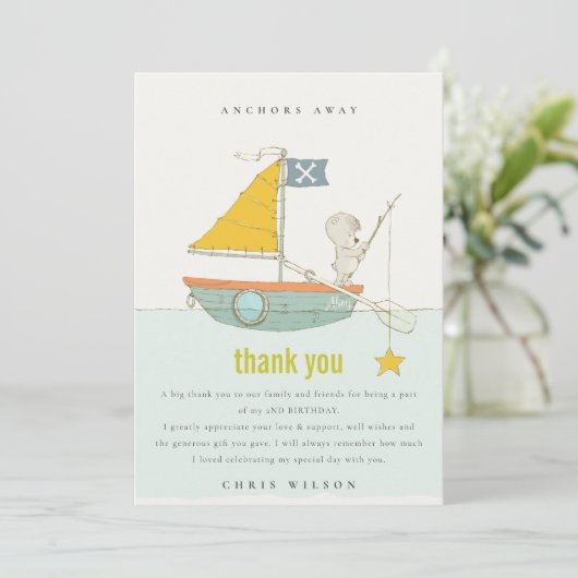 かわいい魚釣りベアースターセイボートany age誕生日 サンキューカード (スタンド正面)