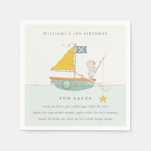 かわいい魚釣りベアースターセーリングボートおもしろいファクト誕生日 スタンダードカクテルナプキン (正面)