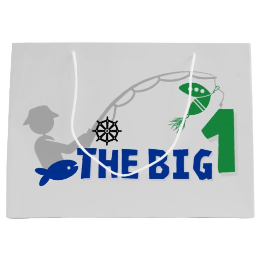 かわいい魚釣り男の赤ちゃん第一誕生日 ラージペーパーバッグ (正面)