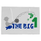 かわいい魚釣り男の赤ちゃん第一誕生日 ラージペーパーバッグ (裏面)