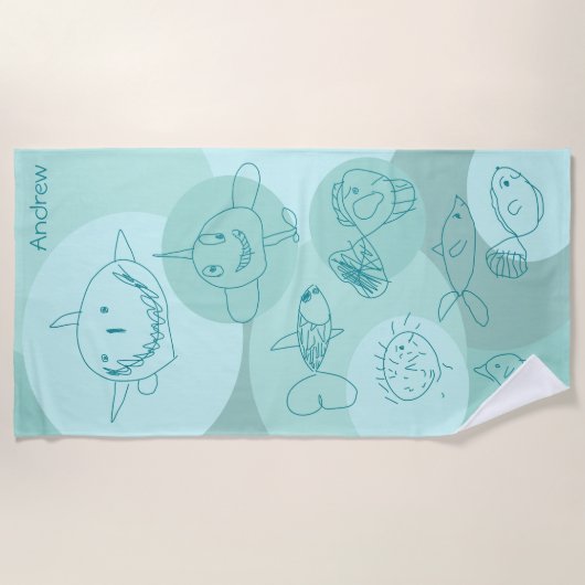 かわいい魚（アクア） ビーチタオル (正面)