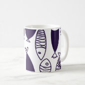かわいい魚。子供の背景。シームレスなパターン。缶 コーヒーマグカップ (正面右)