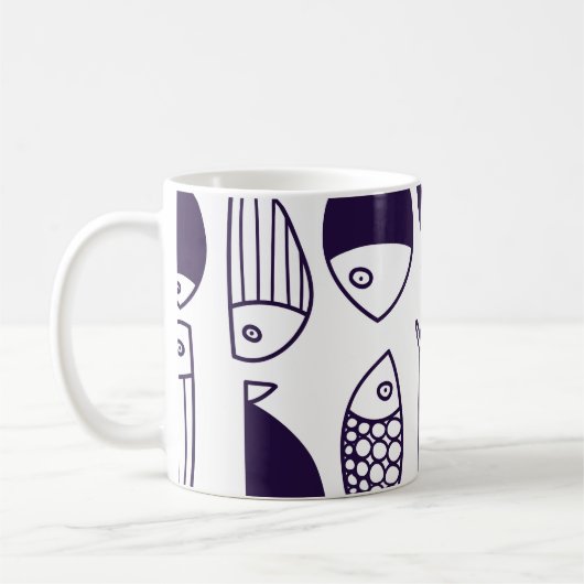 かわいい魚。子供の背景。シームレスなパターン。缶 コーヒーマグカップ (左)