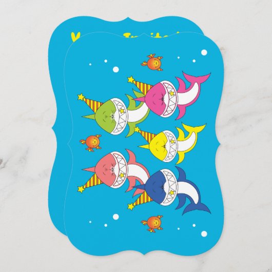 かわいい鮫家族の漫画 招待状 (正面/裏面)