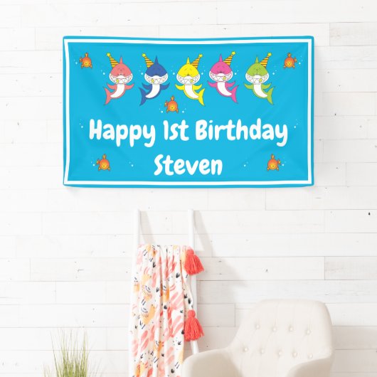 かわいい鮫家族の漫画 横断幕 (インサイチュ)