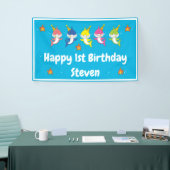 かわいい鮫家族の漫画 横断幕 (トレードショー)