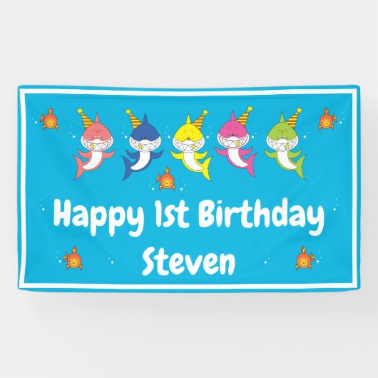 かわいい鮫家族の漫画 横断幕 (横)