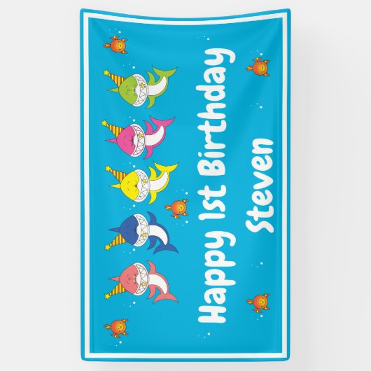 かわいい鮫家族の漫画 横断幕 (縦)