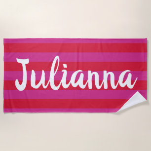 かわいい鮮やかなピンクの赤ストライプ幅パーソナライズされた ビーチタオル