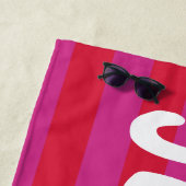 かわいい鮮やかなピンクの赤ストライプ幅パーソナライズされた ビーチタオル (インサイチュ)