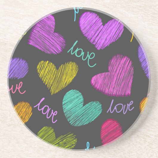 かわいい鮮やかハートとラブスクリプト コースター (正面)