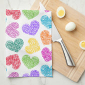 かわいい鮮やかハートバレンタインデーのパターン キッチンタオル (四つ折り)