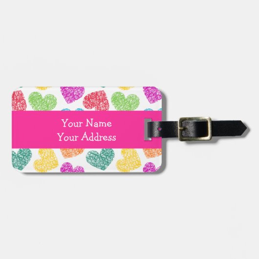 かわいい鮮やかハートバレンタインデーのパターン ラゲッジタグ (正面横)
