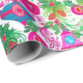 かわいい鮮やかピンクターコイズクリスマスオーナメント ラッピングペーパー (ロールコーナー)