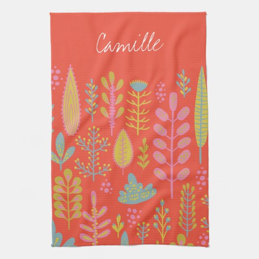 かわいい鮮やか熱帯の花パーソナライズされた キッチンタオル (縦)