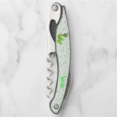 かわいい鮮やか緑の笑顔のヘビ水玉模様 ソムリエナイフ (正面)