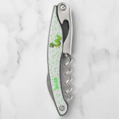 かわいい鮮やか緑の笑顔のヘビ水玉模様 ソムリエナイフ (裏面)