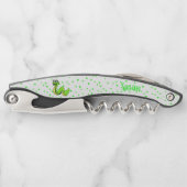 かわいい鮮やか緑の笑顔のヘビ水玉模様 ソムリエナイフ (正面)