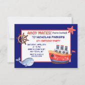 かわいい鯨とボートの誕生日パーティーの招待 招待状 (正面)