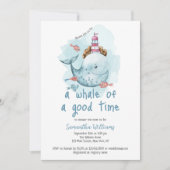 かわいい鯨の良い時間の男の子の赤ちゃんシャワー 招待状 (正面)