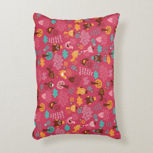 かわいい鳥および猫が付いているパターン アクセントクッション (正面(垂直))