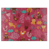 かわいい鳥および猫が付いているパターン カッティングボード (正面)