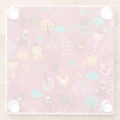 かわいい鳥および猫が付いているパターン ガラスコースター (裏面)