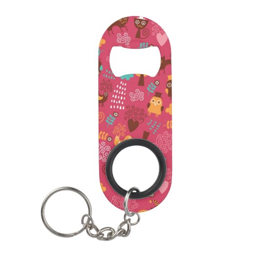 かわいい鳥および猫が付いているパターン キーホルダー栓抜き (正面)