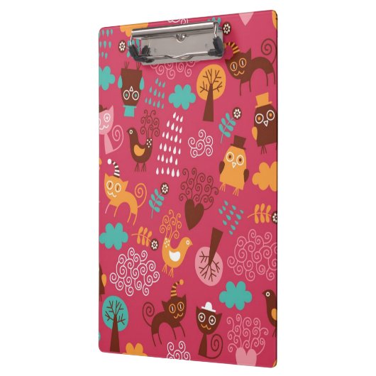 かわいい鳥および猫が付いているパターン クリップボード (左)