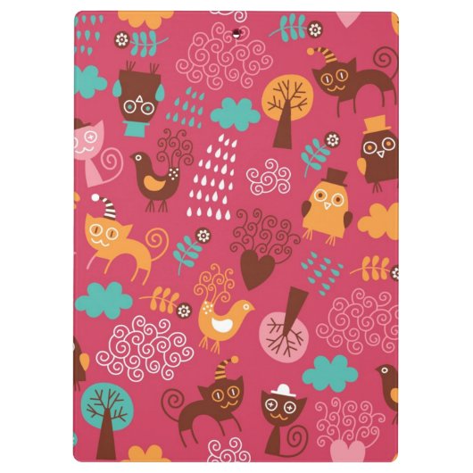 かわいい鳥および猫が付いているパターン クリップボード (裏面)