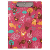 かわいい鳥および猫が付いているパターン クリップボード (正面)