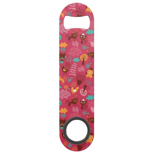 かわいい鳥および猫が付いているパターン スピード栓抜き (正面)