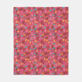 かわいい鳥および猫が付いているパターン フリースブランケット (正面)