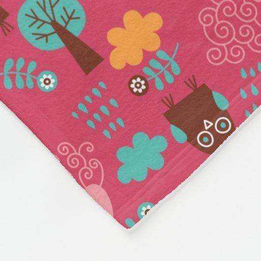 かわいい鳥および猫が付いているパターン フリースブランケット (角)