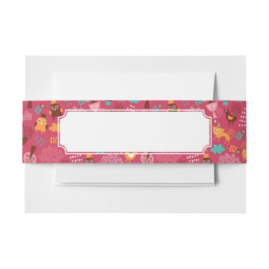 かわいい鳥および猫が付いているパターン 招待状ベリーバンド (正面例)