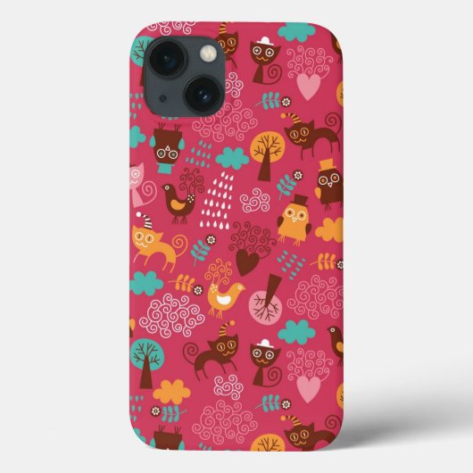 かわいい鳥および猫が付いているパターン Case-Mate iPhoneケース (裏面)